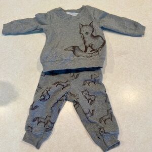 Gray Fox Print Baby Outfit